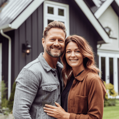 Paar vor ihrem energieeffizienten Zuhause