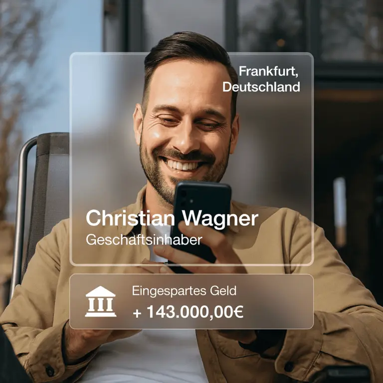 Unternehmer prüft hohe Steuerersparnis durch IAB Batteriespeicher Investment auf Smartphone